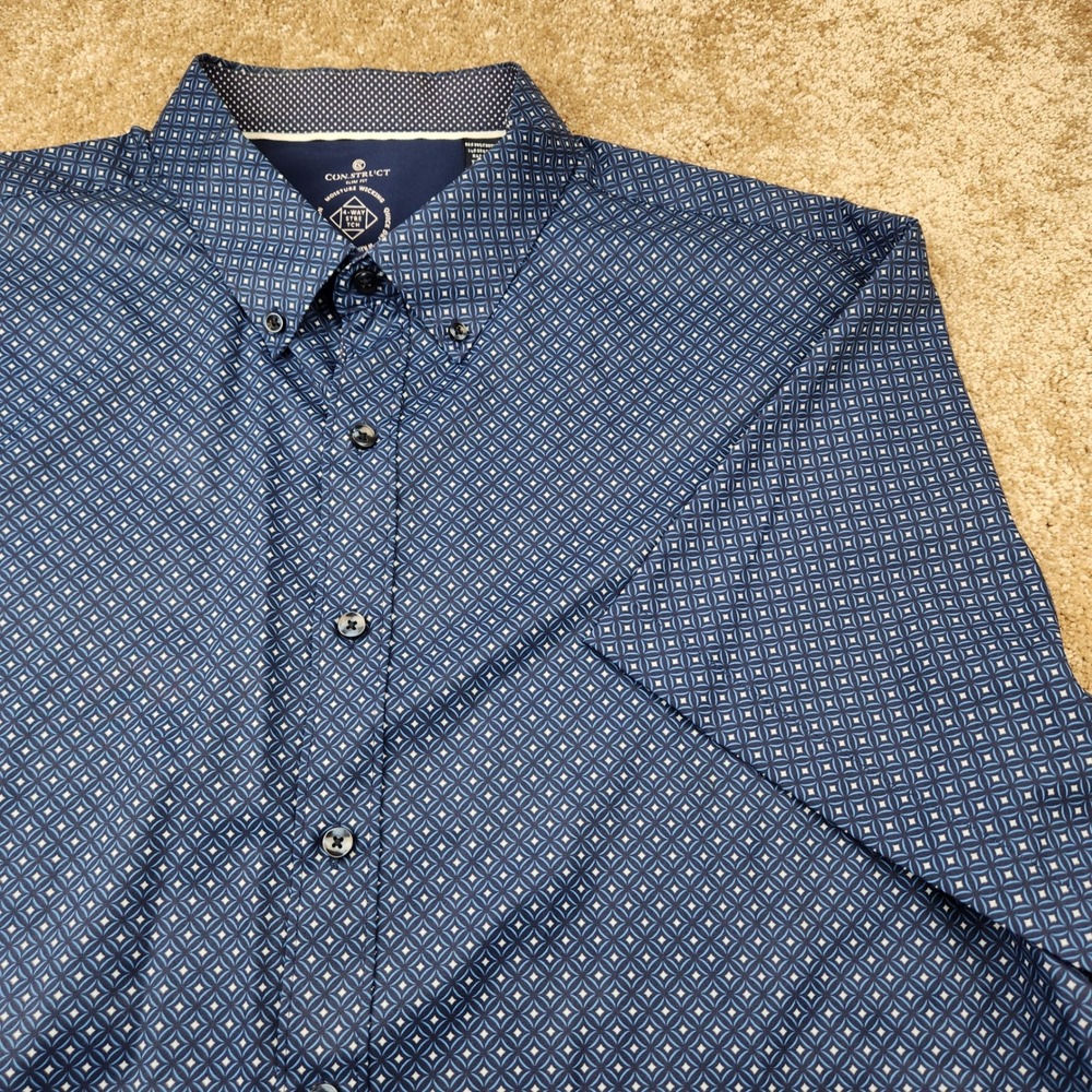 Con.Struct Mens XXL Slim Fit Blue Geometric Stretch Moisture Wicking Shirt